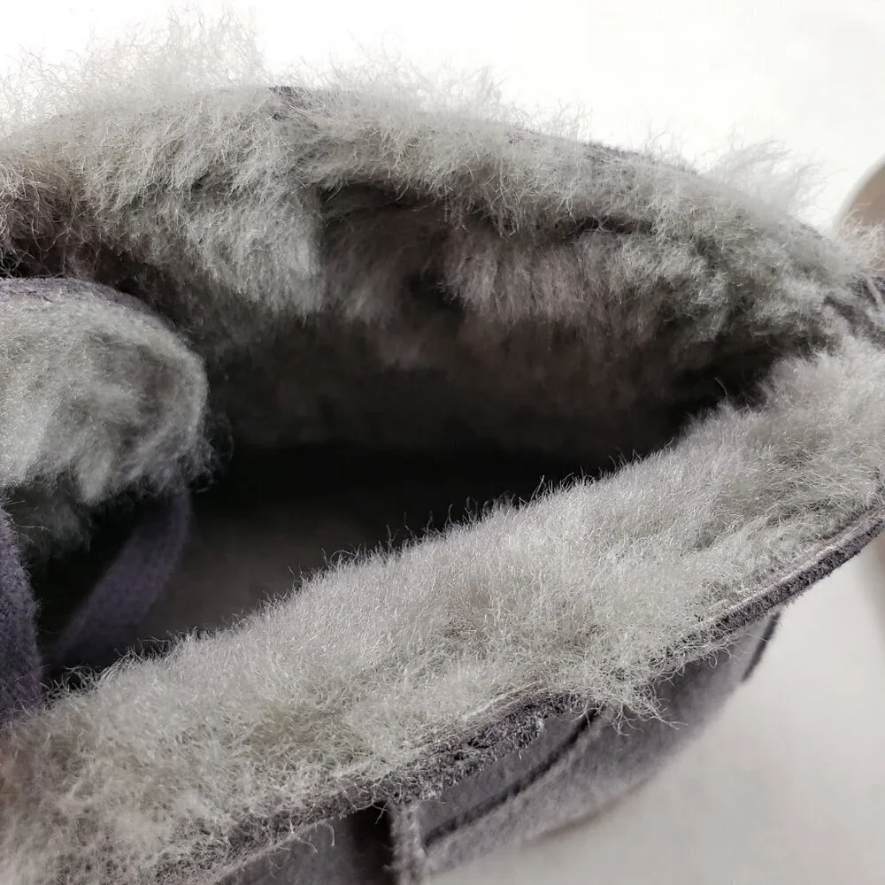 Ugg Koolaburra Suede Ankle Boot Women 8 Gray Faux Fur Lined Lace Up Chukka Wedge